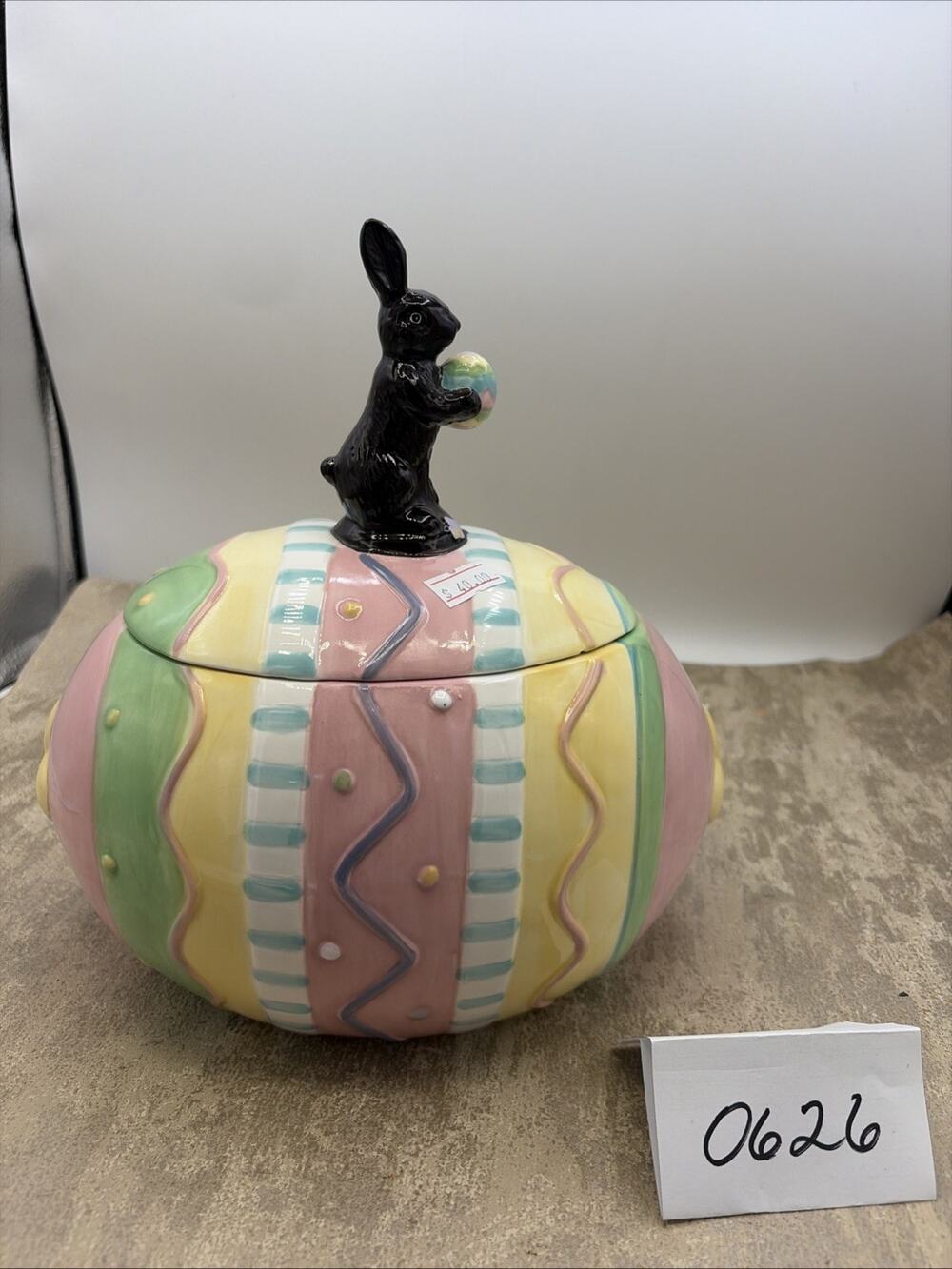 Home Interiors Easter Egg Cookie Jar Pastel Chocolate Bunny on Lid